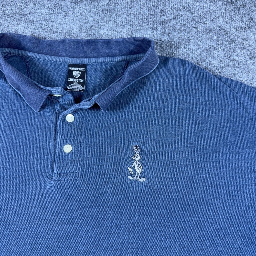 Warner Bros Studio Store Bugs Bunny Polo Shirt Mens XXL Blue Cotton Looney Tunes